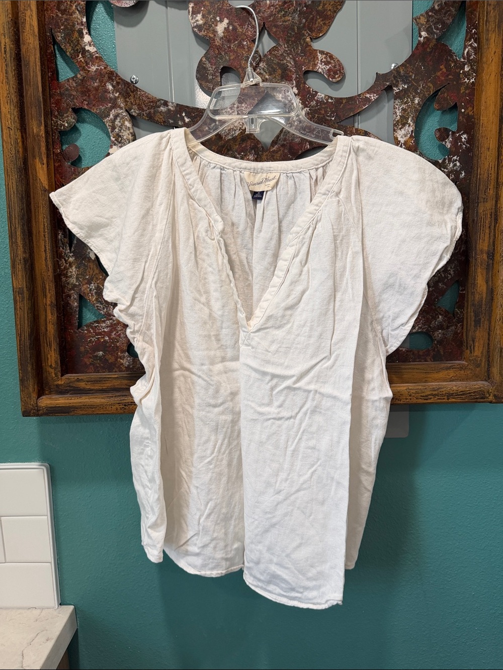 Universal Thread Cream Flutter-Sleeve V-Neck Blouse